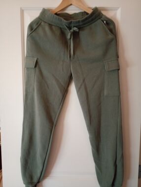 Women's Olive Green Cargo Jogger Sweatpants with Drawstring (S)